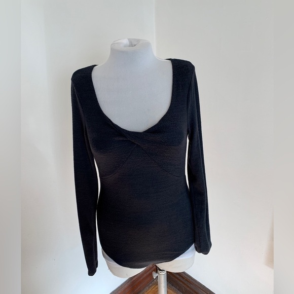 Abercrombie & Fitch Long-Sleeved Soft A & F Cozy Twist Bodysuit Blue Black Knit - Picture 6 of 17
